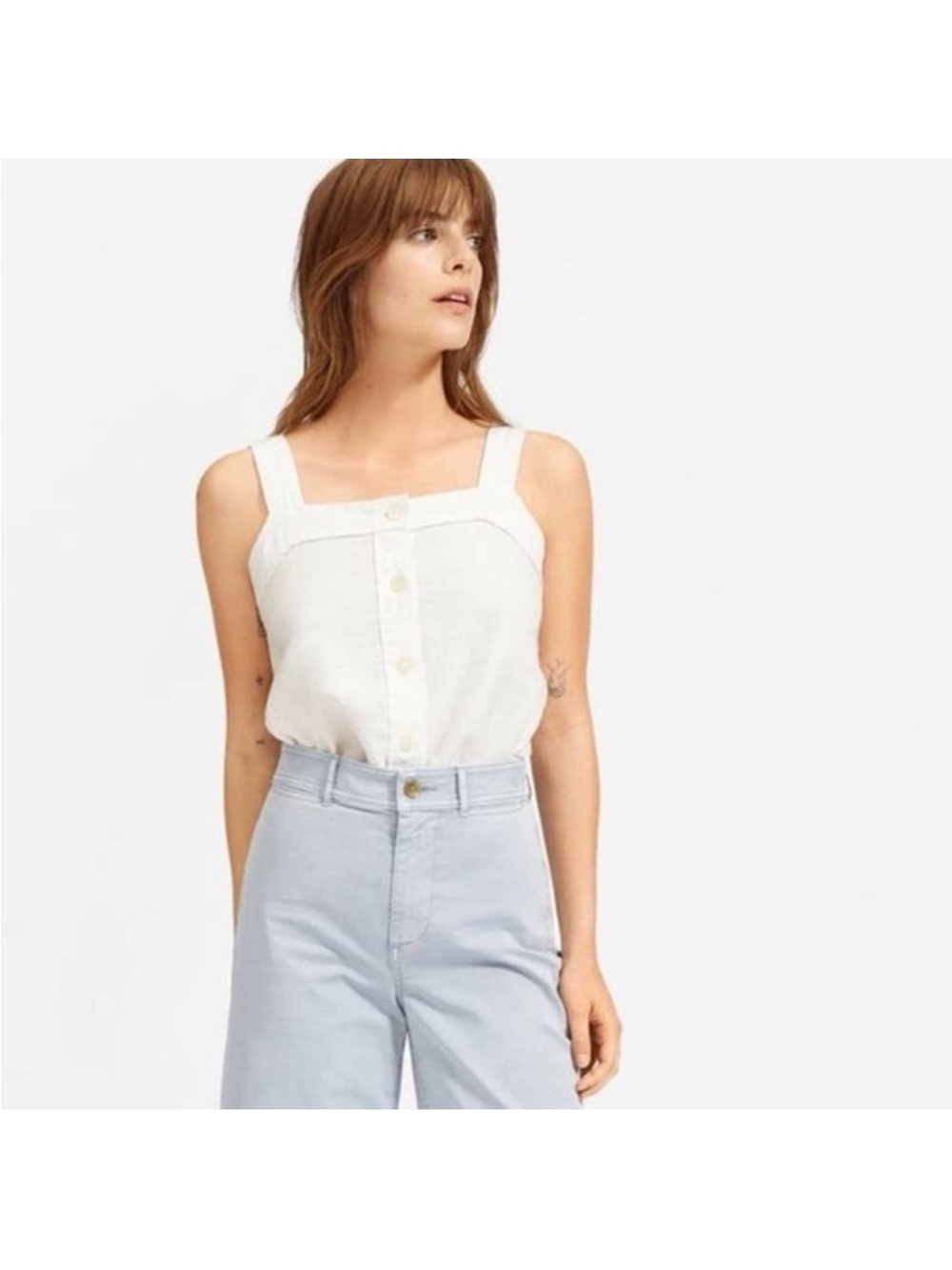 Everlane White 100% Linen Picnic Tank Button Front Size 8